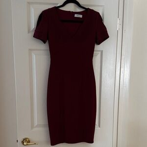 Bailey 44 Red Sheath Midi Dress Square Neck Short Sleeve
